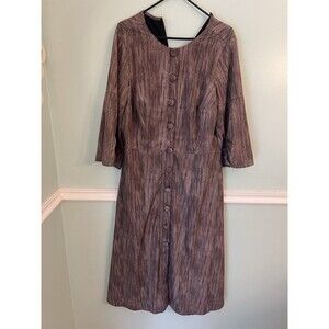 ESHAKTI 18w‎ Brown Dress Front Button Midi 3/4 Sleeve  1X Cotton Back Zip